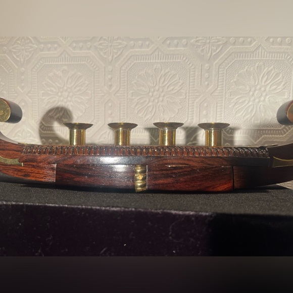Vintage Kerala Wood & Brass Viking Candelabra Motif  Gondola 4 candle holders. - Picture 7 of 12